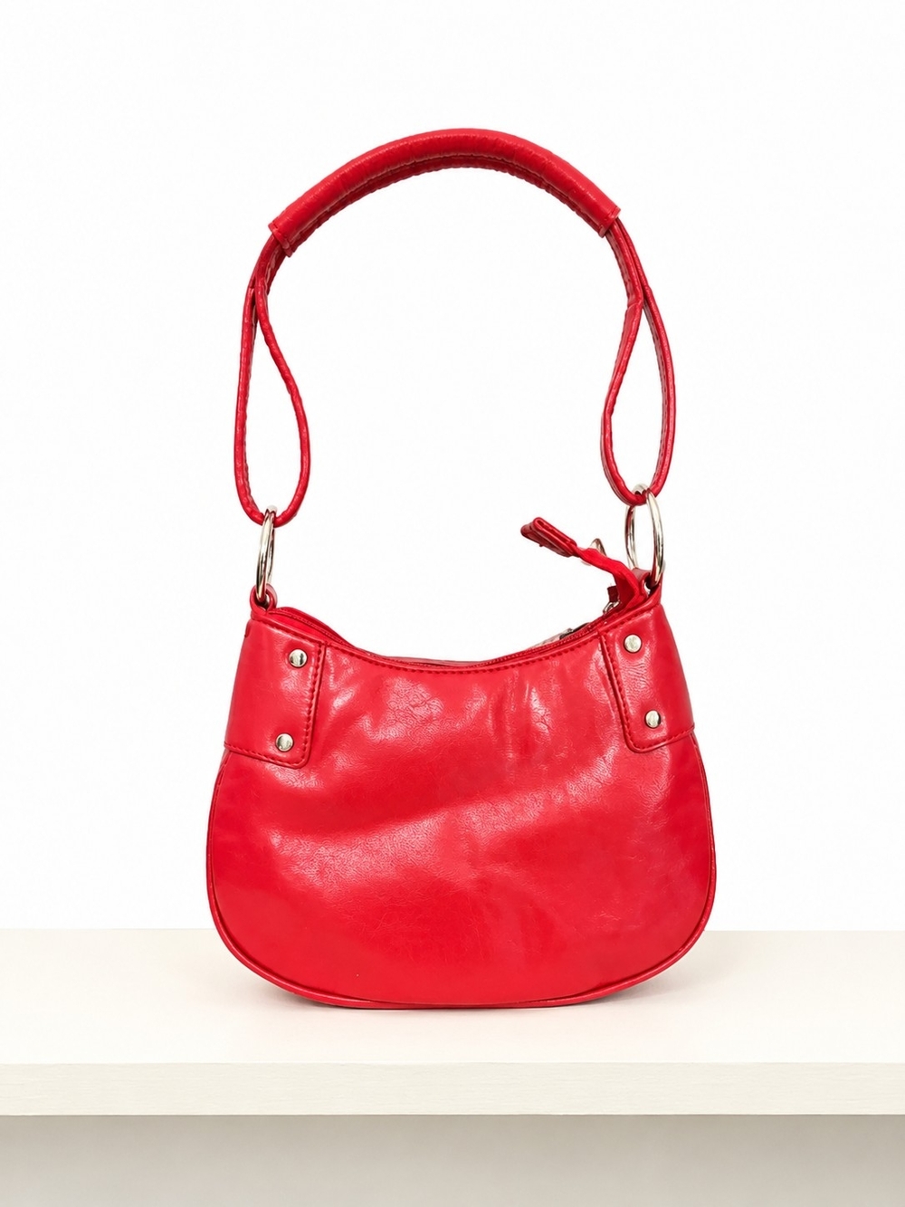 Red Faux Leather Shoulder Bag - Stylish Everyday Carry